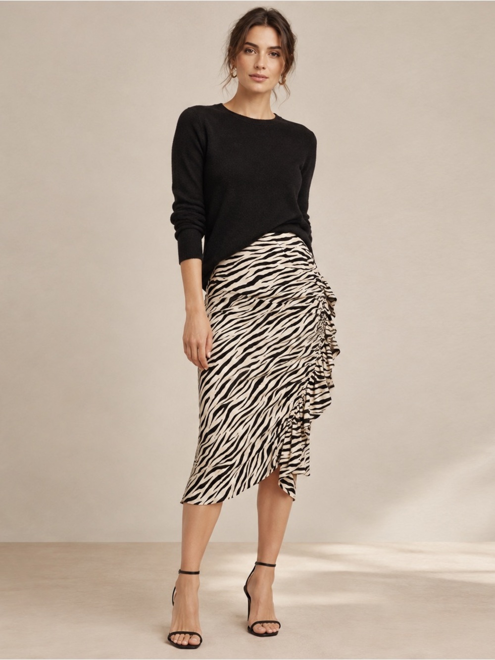 A.L.C. Metz Zebra Print Silk Ruffle Asymmetrical Midi Skirt Size 12